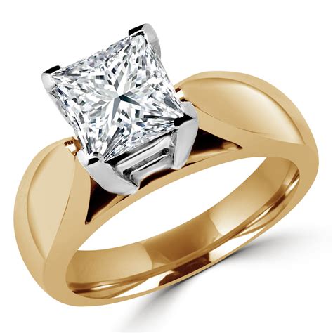 Princess Cut Diamond Solitaire V-Prong Cathedral-Set Wide-Band ...