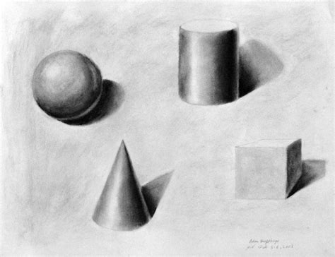 Adam L Humphreys - Four basic shapes, shading of form, charcoal