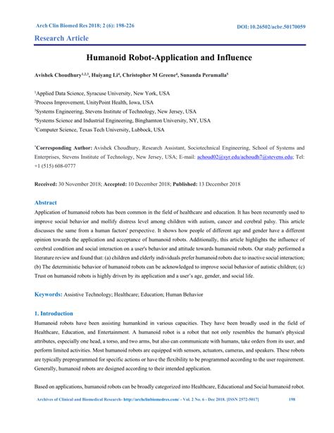 (PDF) Humanoid Robot-Application and Influence