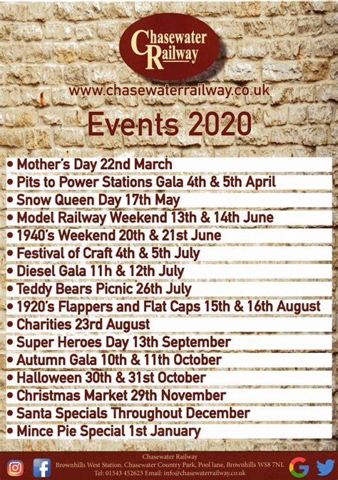 Chasewater Railway Museum – List of Chasewater Railway Events – 2020 ...