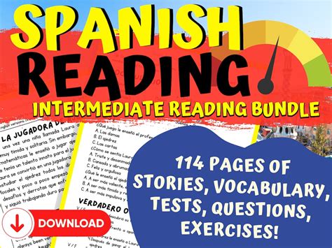 Spanish Intermediate Worksheet Bundle, Stories, Vocabulary, Printable Spanish Reading ...