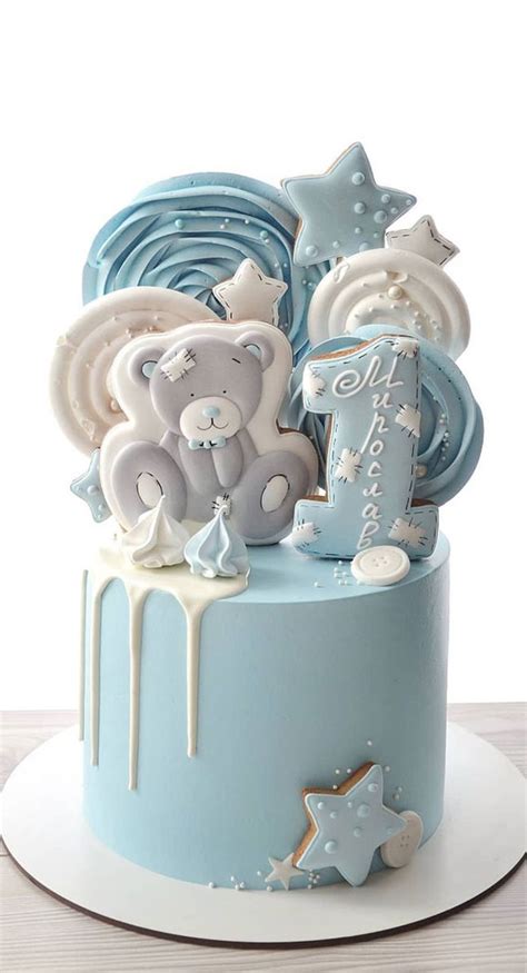 Teddy Bear cake topper fondant or cold porcelain, Baby's first birthday, First Birthday Cake ...