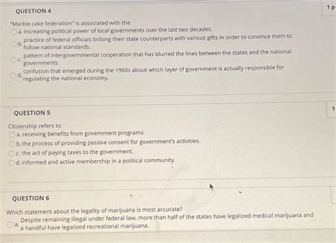Solved 1 PS b QUESTION 4 "Marble cake federalism" is | Chegg.com