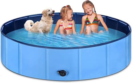 Jecoo Kiddie Pool 71" x 12" Kid Pool Plastic Dog Pool for Extra Large Dogs Foldable Pet Bathing ...