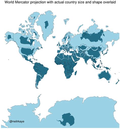 World Mercator projection with actual country size and shape overlaid : r/MapPorn