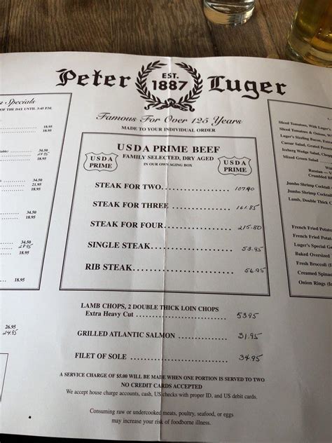 Menu at Peter Luger Steak House steakhouse, New York City, 178 Broadway