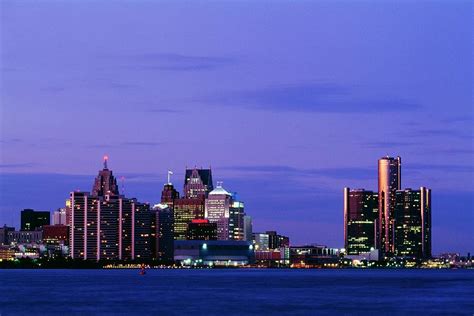 Detroit Skyline At Night In Usa Photograph by Design Pics - Pixels