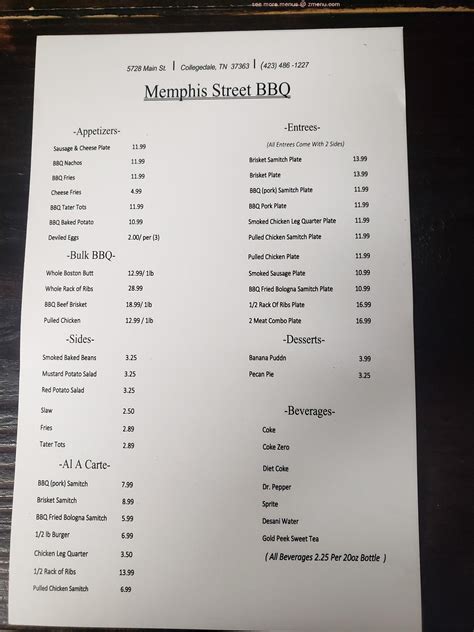 Online Menu of Memphis Street BBQ Restaurant, Ooltewah, Tennessee, 37363 - Zmenu