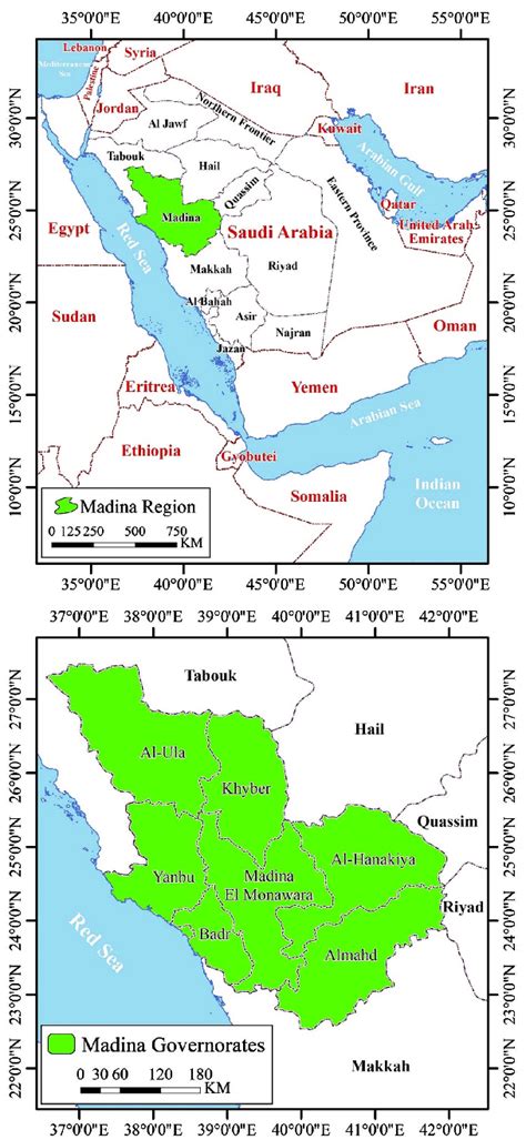 Map of the Kingdom of Saudi Arabia and the location of the Medina ...