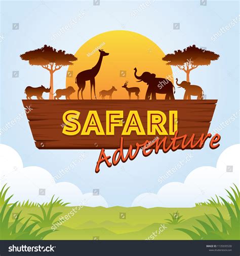 African Safari Adventure Sign Animals Silhouette Stock Vector (Royalty ...