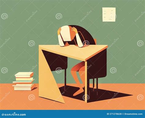 A Student Hunched Over a Desk Immersed in Learning. Art Concept Stock Illustration ...