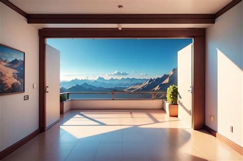 Premium AI Image | A door with a view of mountains in the background