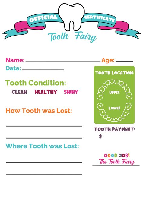 Tooth Fairy Certificate Template Free