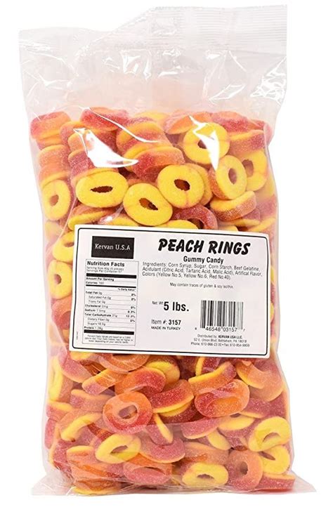 Kervan Candy Peach Rings Bulk Gummy Candy - 5 Pound Bag - Fruity & Sweet Gift Snacks for Kids ...