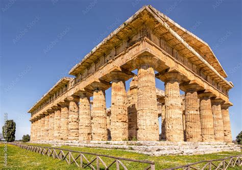 Paestum, Italy; April 18, 2022 - The Temple of Hera at Paestum, which ...