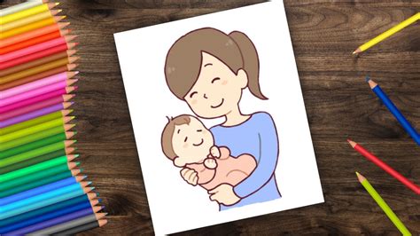 Happy mothers day Simple Easy Drawing | Drawing Mother and baby - YouTube