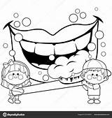 Niños Sosteniendo Un Cepillo De dientes Y Cepillándose los  sketch template