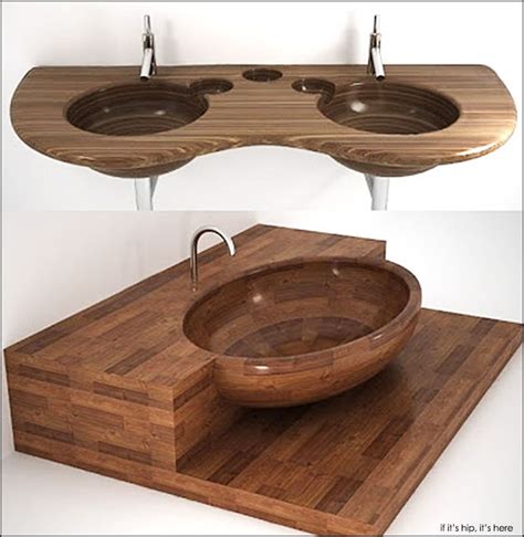 Beautiful Wood Sinks and Tubs from Unique wood Designs (UWD) of Poland utilize a unique wood ...