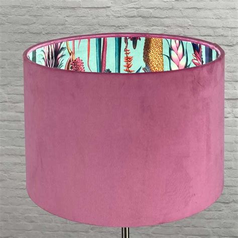 Hot Pink Velvet Drum Light Shade with duck egg blue lining | Handmade in the UK - Imperial Lighting