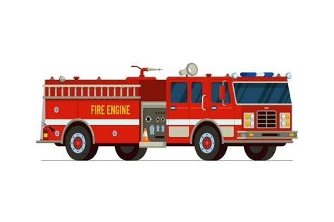 Fire engine truck isometric side front view. Firetruck car with Siren ...