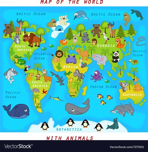 Map world with animals Royalty Free Vector Image