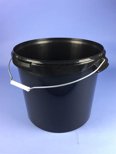 BLACK 26 LITRE ROUND BUCKET C/W METAL HANDLE & TAMPER EVIDENT NECK - Bristol Plastic Containers ...