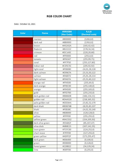 RGB Color Chart | Templates at allbusinesstemplates.com