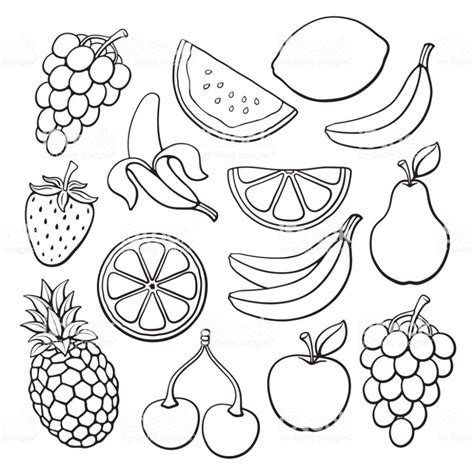 Vector illustration. Set of farm and tropical fruits and berries.... | Fruit coloring pages ...