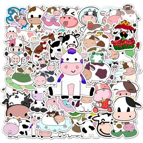 Cow Stickers Pack | 50Pcs Cute Kawaii Strawberry Dairy Cow Stickers for ...