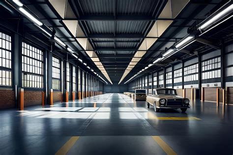 Premium AI Image | a car in a warehouse with the word " on the front.