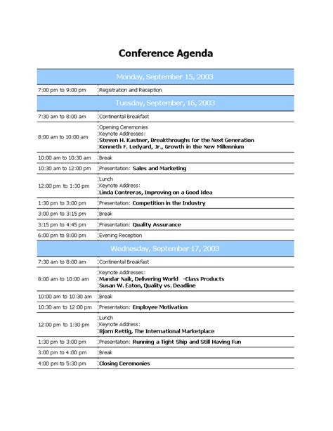 Professional Conference Agenda | Templates at allbusinesstemplates.com