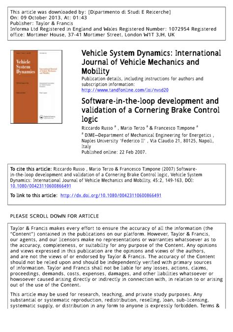 (PDF) Software-in-the-loop development and validation of a Cornering Brake Control logic