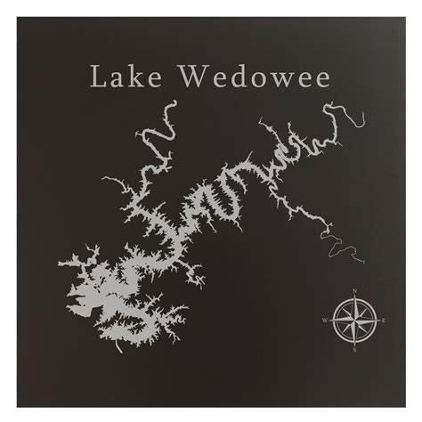 Lake Wedowee RL Harris Map 24x24" Black Metal Wall Art Office Decor Gift Engraved Alabama ...