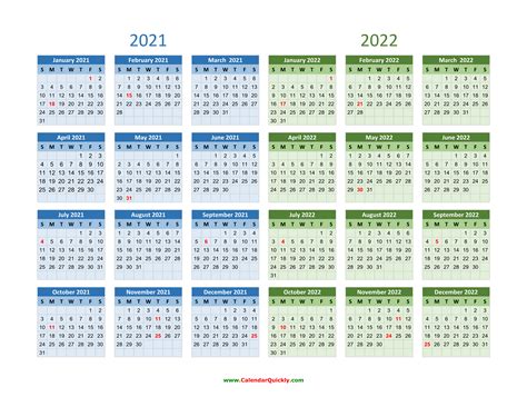 2021 and 2022 Calendar | Calendar Quickly