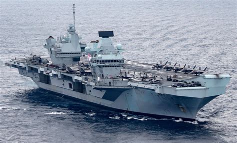 A busy flight deck on HMS Queen Elizabeth during CSG21 [3436x2067] : r ...