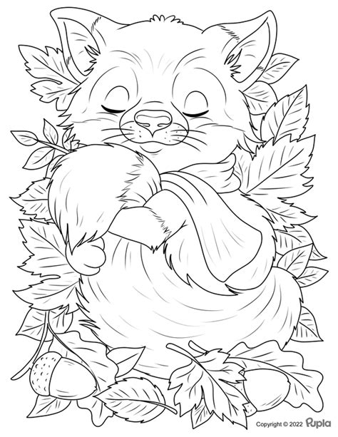 🖍️ Fall Fox with Leaves - Printable Coloring Page for Free - Pupla.com