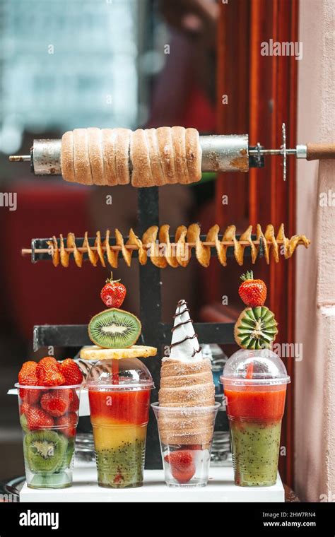 Trdelnik is a traditional food in Czech Republic. Street food outdoors ...