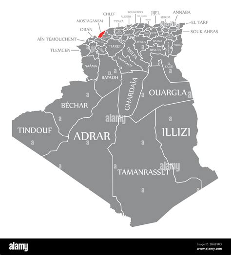 Mostaganem red highlighted in map of Algeria Stock Vector Image & Art - Alamy