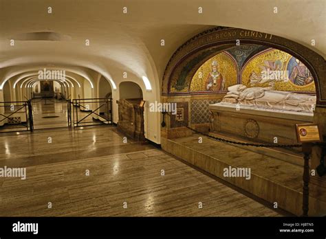 tombs beneath the Vatican in Rome, with burials of various popes Stock ...