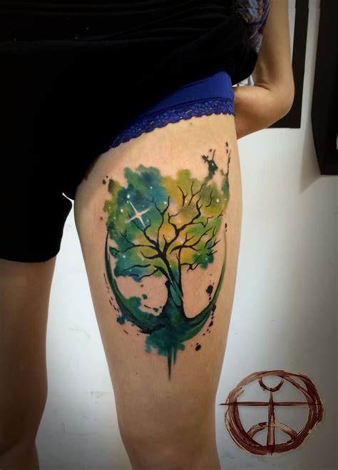 Watercolor-Tree-Tattoo-Design-For-Thigh.jpg (1024×1425) | Cosmic tattoo, Watercolor tattoo tree ...