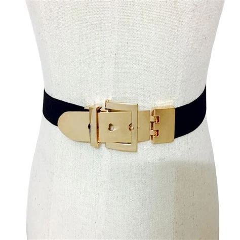 New Vintage metal gold clasp women belt Buckle Casual Wide Elastic girdle elastic waistband belt ...