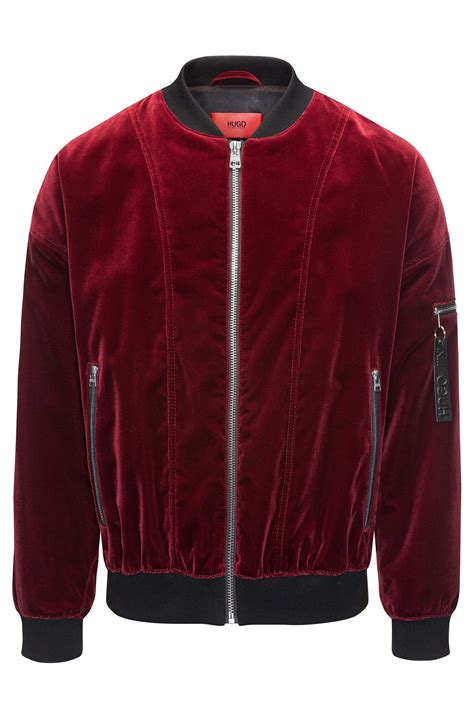 HUGO Velvet Bomber Jacket In An Oversized Fit in Red for Men | Lyst