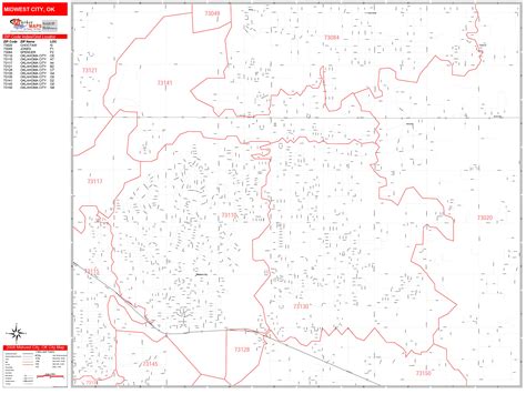 Midwest City Oklahoma Zip Code Wall Map (Red Line Style) by MarketMAPS - MapSales