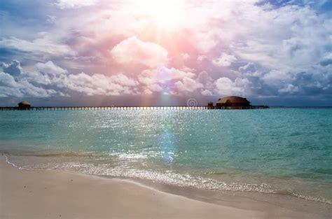 Maldives. the Turquoise Sea in Sunshine and the Wooden Bridge Over Water Stock Image - Image of ...