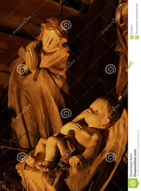 Wooden Virgin Mary and Christ Child Scene Stock Image - Image of child ...