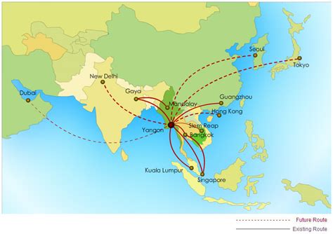 Myanmar Airways International route map