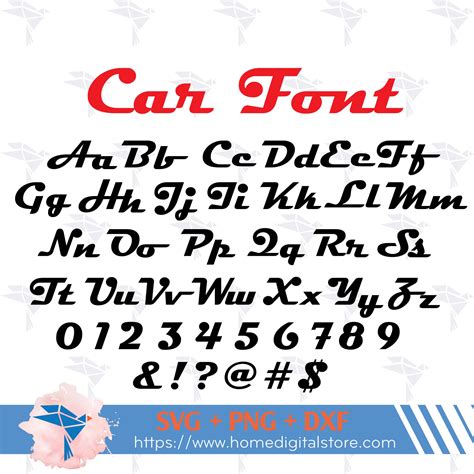 Car Font SVG, PNG, DXF for Cutting, Printing, Designing or more