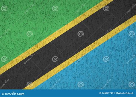 Tanzania Flag Depicted in Bright Paint Colors on Old Relief Plastering ...