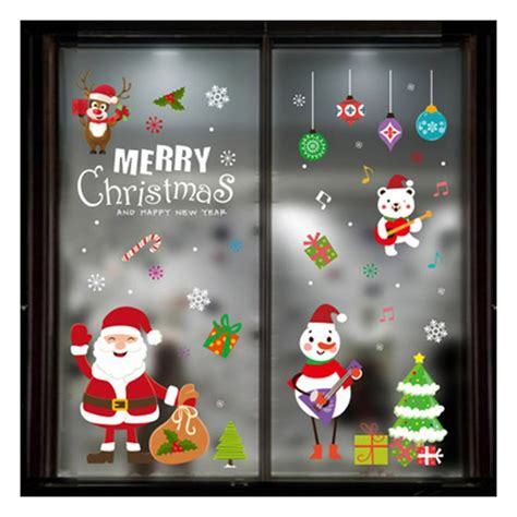 Christmas Window Stickers Merry Christmas Window Decals Santa Claus Removable PVC DIY Wall Decal ...