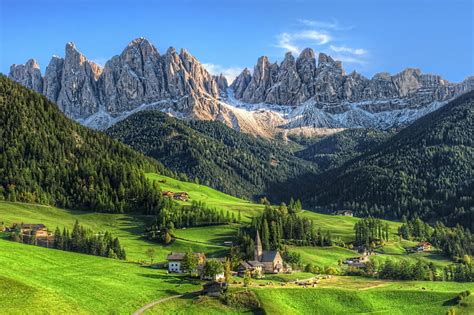 Dağlar, Dolomites (dağlar), köy, yaz, orman, Tirol, çimen, doğa, manzara, HD masaüstü duvar ...